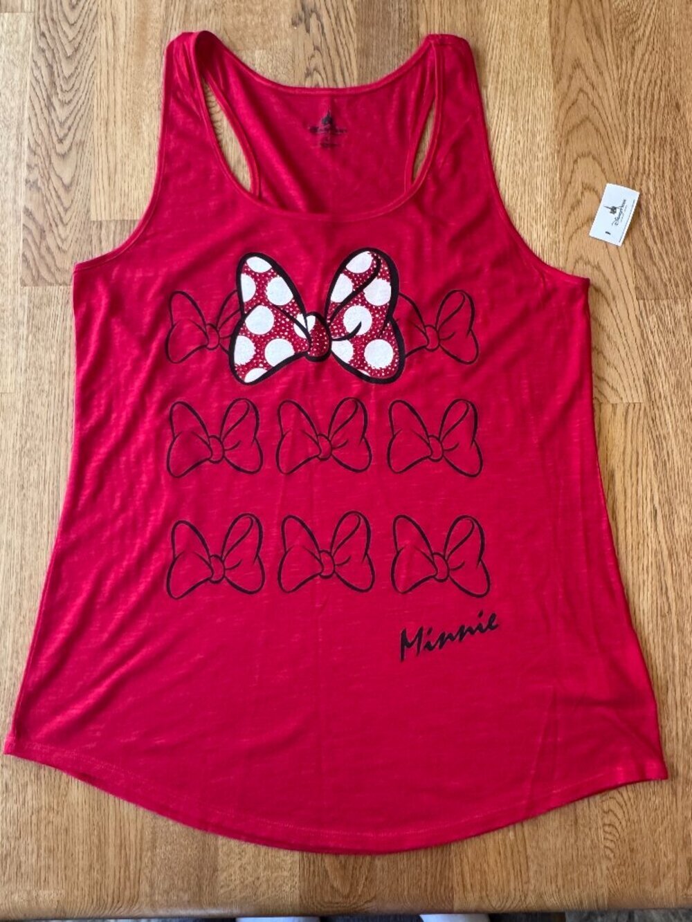 Disney Parks Red Minnie Bow Embellished Tank Top Size Large NWT